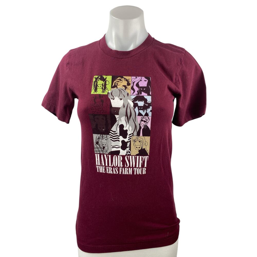 COWS Haylor Swift The Eras Farm Tour Red Maroon Crew Taylor T Shirt Tee Top XS